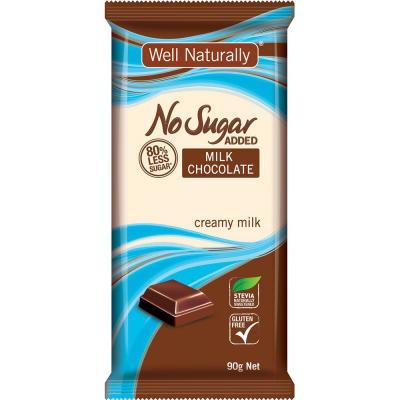 Well Naturally No Added Sugar Block Milk Chocolate Creamy Milk 90g